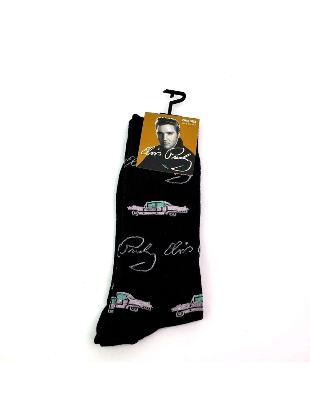 4/$25 Elvis Presley Novelty Crew Socks Pink Cadillac Graphic Design